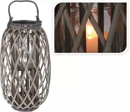 Lyhty harmaa paju lasi 50 x 28 cm - Ljus och lyktor - 8719202648669 - 2