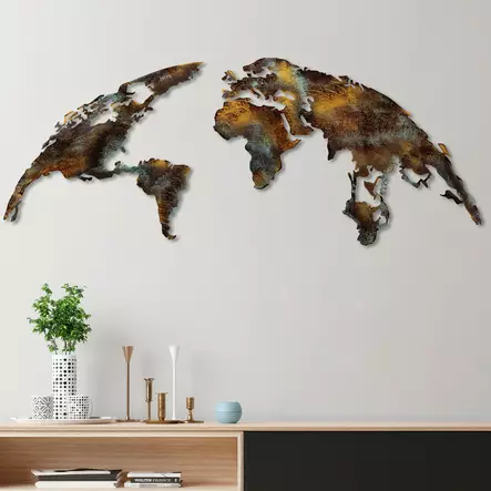 Väggdekor Metall Wallxpert World Map Medium Flerfärgad Metall 150x59 cm - Dekorationer, prydnadsföremål - 8683743851539 - 2